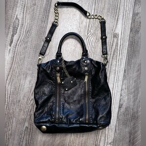 Cynthia Rowley large black leather gold chain shoulder bag satchel crossbody